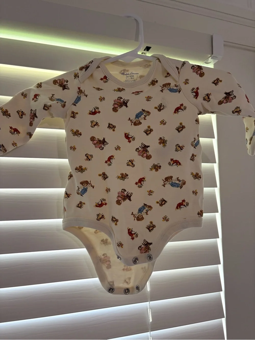 Ralph Lauren Cream Long-Sleeve Baby Bodysuit with Multi-Color Playful Print
